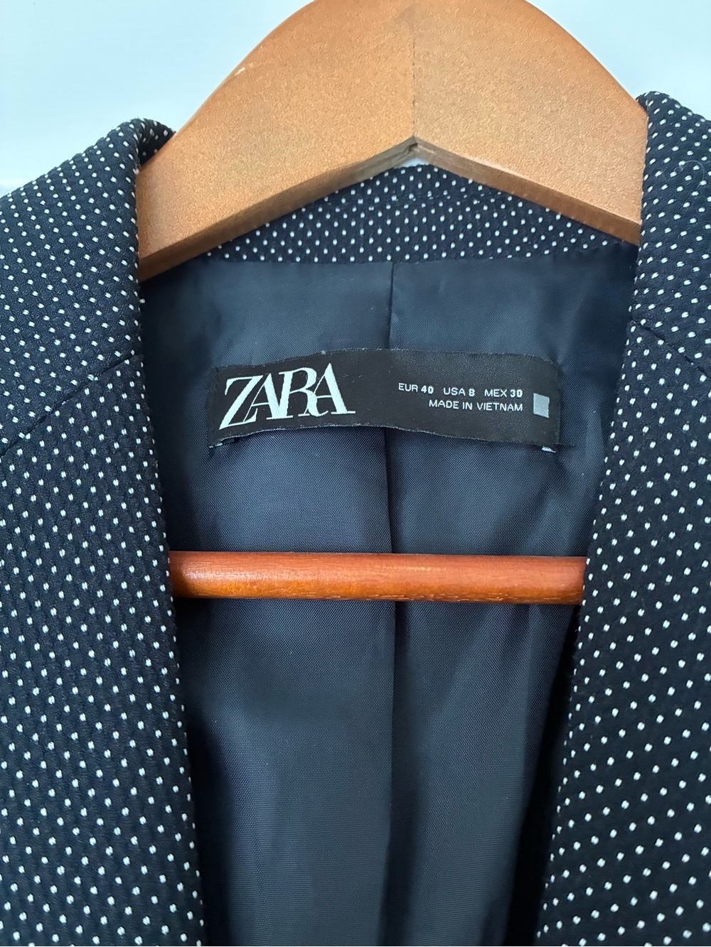 ZARA Navy Microdot Single-Button Blazer - Picture 2 of 4